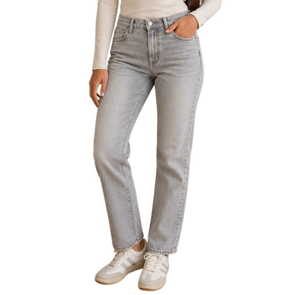 7 For All Mankind Light Grey High Waist Cropped Straight Jeans Women's 27